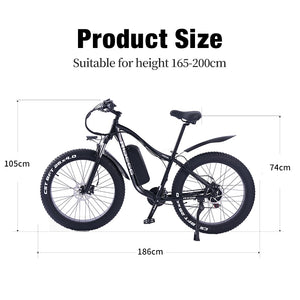 Electric Bike  1000W 48V 16A Mountain e Bicycle Fat Tire ebike Adults Mens 26 Inch 21Speed Aluminum Frame RX02